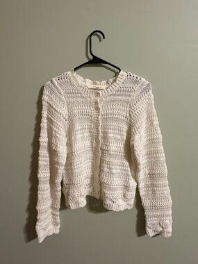 Willow + Root Off-White Crochet Open Knit Sweater XS
